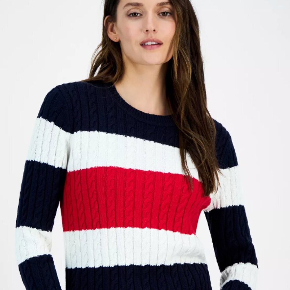 Tommy Hilfiger Women's Cotton Flag Cable Knit Sweater